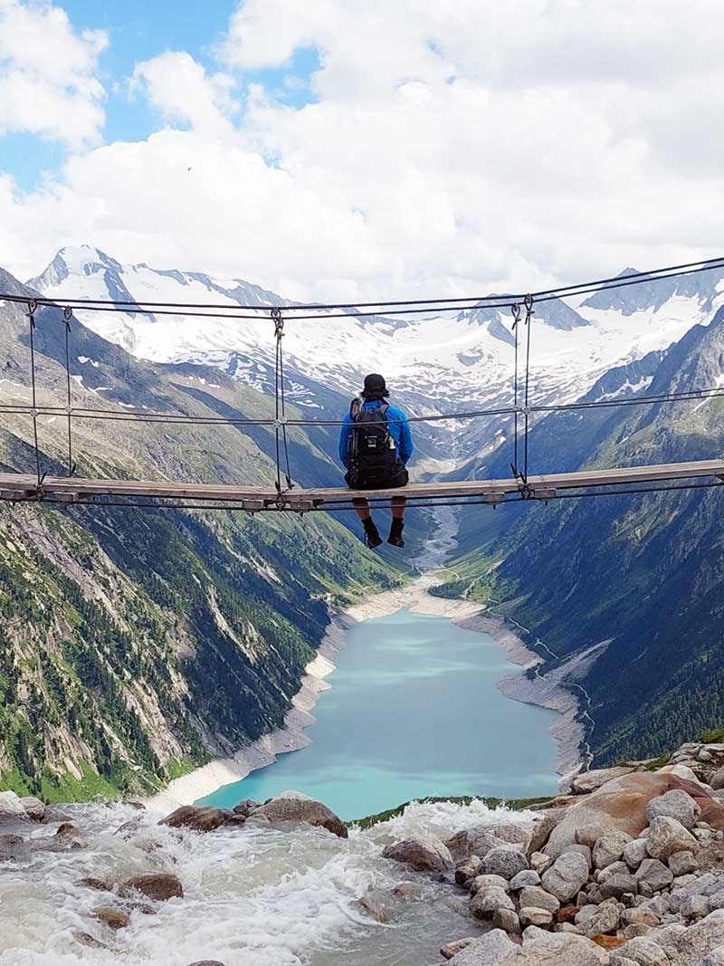 Suspension bridge in the Zillertal Alps 